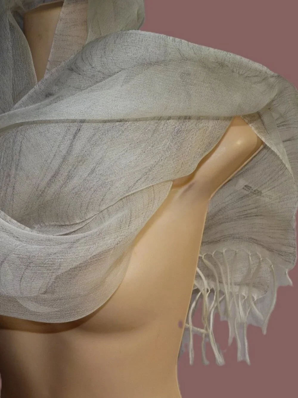Eiji Miyamoto transparent off white silk scarf 76x16
